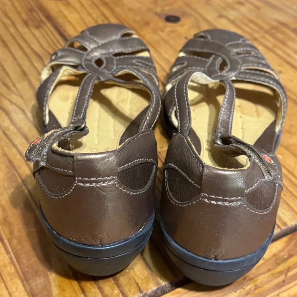 Clarks Unstructured Sandals Womens 9N Leather Metallic Bronz Strappy Wedge 86342